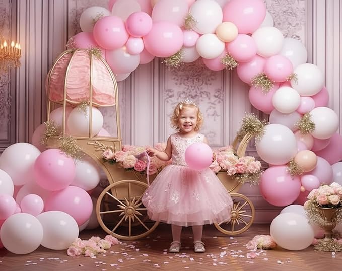 Kate 7x5ft Sweet 1st Birthday Party Backdrops for Photography Colorful Balloons Background Baby Bassinet Pink Flowers Backgrounds Children Birthday Party Cake Smash Studio Backdrop