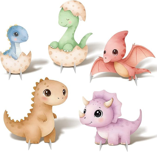 5Pcs Dinosaur Baby Shower Decorations, Large Baby Dinosaur Cardboard Cutout Standup, Dino Themed Birthday Party Signs for Photo Booth Props Backdrops Decor Cartoon Party Supplies