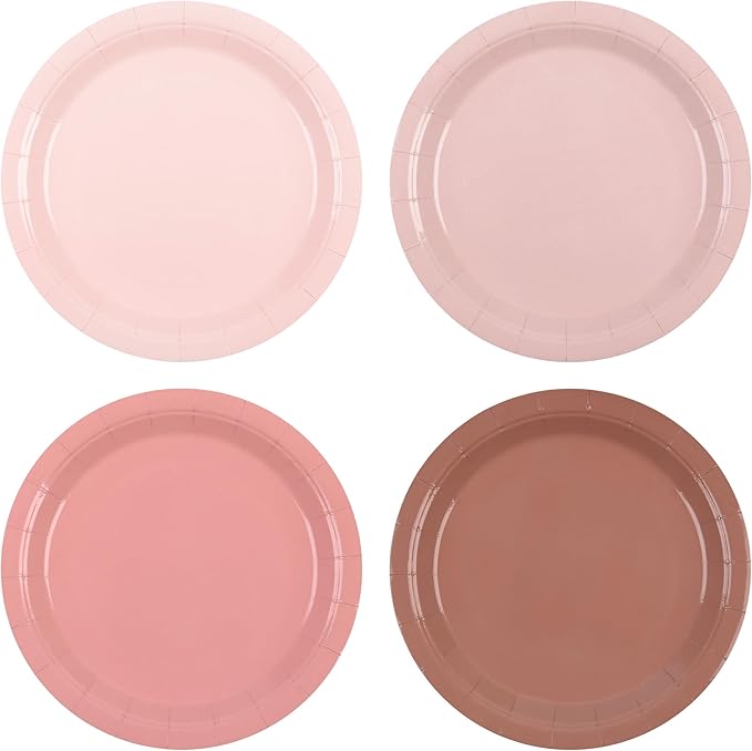 AimFun 24 Pcs Dusty Pink Paper Plates 7Inch Gradient Pink Party Plates 4 Colors Disposable Round Dessert Plates for Coquette Birthday Wedding Bridal Shower Party Supplies