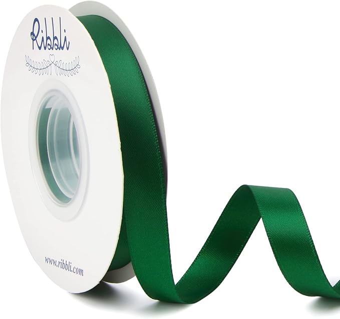 Ribbli Forest Green Double Faced Satin Ribbon,1/2 Inch x Continuous 25 Yards,Use for Craft Bows Bouquet, Gift Wrapping, Wedding Decoration, Floral Arrangement