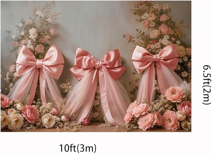 Kate 10x6.5ft Pink Bow Floral Photography Backdrop Vintage Rose Flower Background for Baby Shower Wedding Bridal Shower Girl Birthday Party Portrait Photoshoot