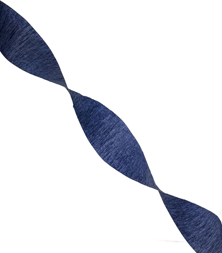 K-Kraft USA-Made Hanging Decorative Crepe Paper Streamers for Birthday, Party, Holiday, School, Wedding, Shower, or Graduation (1 Navy + 1 Silver Metallic)