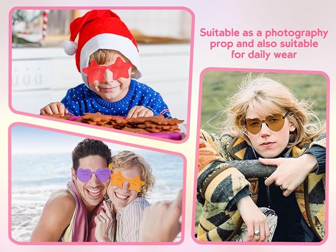 24pc Heart Shaped Sunglasses Set, Rimless Star Shape Sunglasses, Transparent Colorful Frameless Glasses for Party Cosplay