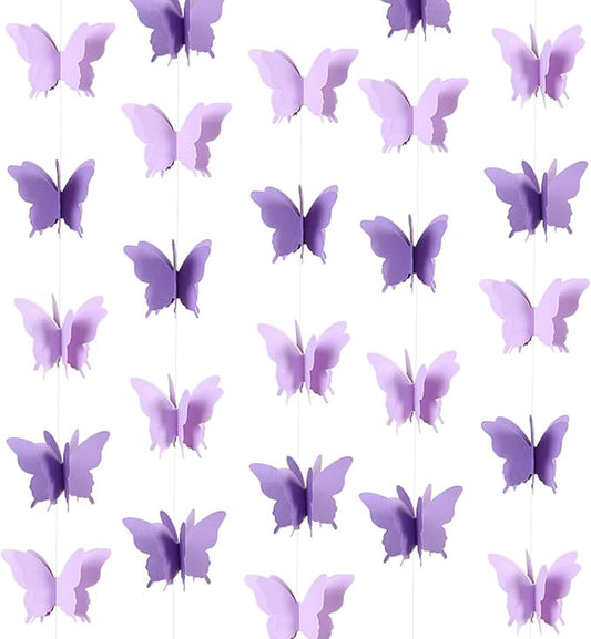 CIEOVO Butterfly Hanging Garland 3D Paper Bunting Banner Party Decorations Wedding Baby Shower Home Decor Purple 4 Pack, 110 Inch Long Each