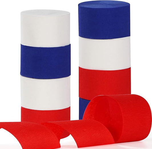 Fourth-4th of July Patriotic Party-Decorations Streamers - 9 Rolls Red White Blue Memorial-Day Supplies Crepe Tissue Paper Garland,Independence American Birthday Graduation Banner Decor Panduola