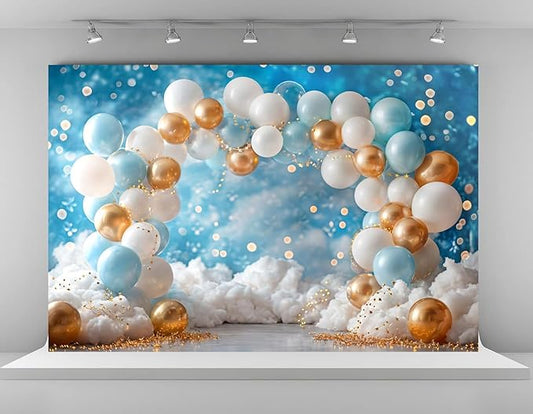 Kate 10x6.5ft Sweet 1st Birthday Party Backdrops for Photography Colorful Balloons Background White Clouds Shining Stars Backgrounds Baby Birthday Party Cake Smash Studio Backdrop