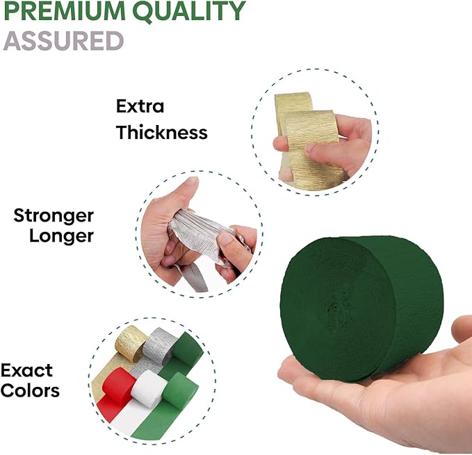 6 Christmas Streamers Rolls, 591ft Pack of Unique 6 Christmas Crepe Paper Rolls for Party Decorations, Party Streamers for Wedding Decoration (1.8 inch x 98.5 ft/Roll)