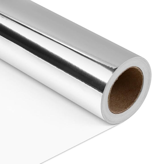 NESCCI Silver Metallic Wrapping Paper, Solid Color Paper,Gift Wrapping Paper,Perfect for Wedding,Valentine's Day,Birthday, Christmas,Baby Shower,DIY Bouquet (17 Inches X 32.8 Feet)
