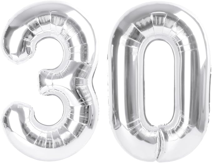 Number Balloon 30, 40 Inch Happy 30th Birthday Decoration for Her Him, Silver Foil Number Balloons for Celebration Engagement Memorial Day's Big Event Supplies