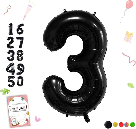 40 inch Number Balloon 0-9 Black Large Number 3 Balloons,Digital Balloons for Birthday Party Celebration Decorations Supplies, Helium Foil Number Balloons for Wedding Anniversary