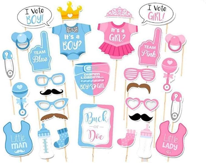 VstarOne 30pcs Birthday Photo Booth Props Party Supplies Birthday Party Photo Props Baby Models Glasses Pacifier Beard for Kid Shower Party Birthday Party Decorations