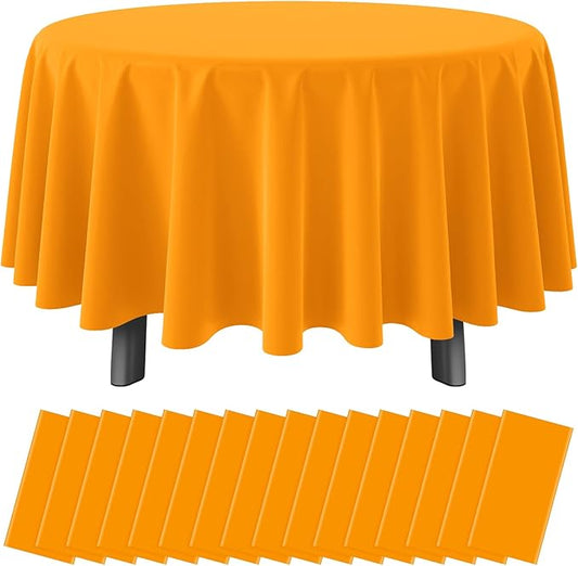 16 Pack Orange Plastic Tablecloths for Round Tables, Premium Decorative Orange Disposable Table Covers for Parties, Round Party Table Cover for Fall Autumn Birthday Thanksgiving Graduation, 84 Inch