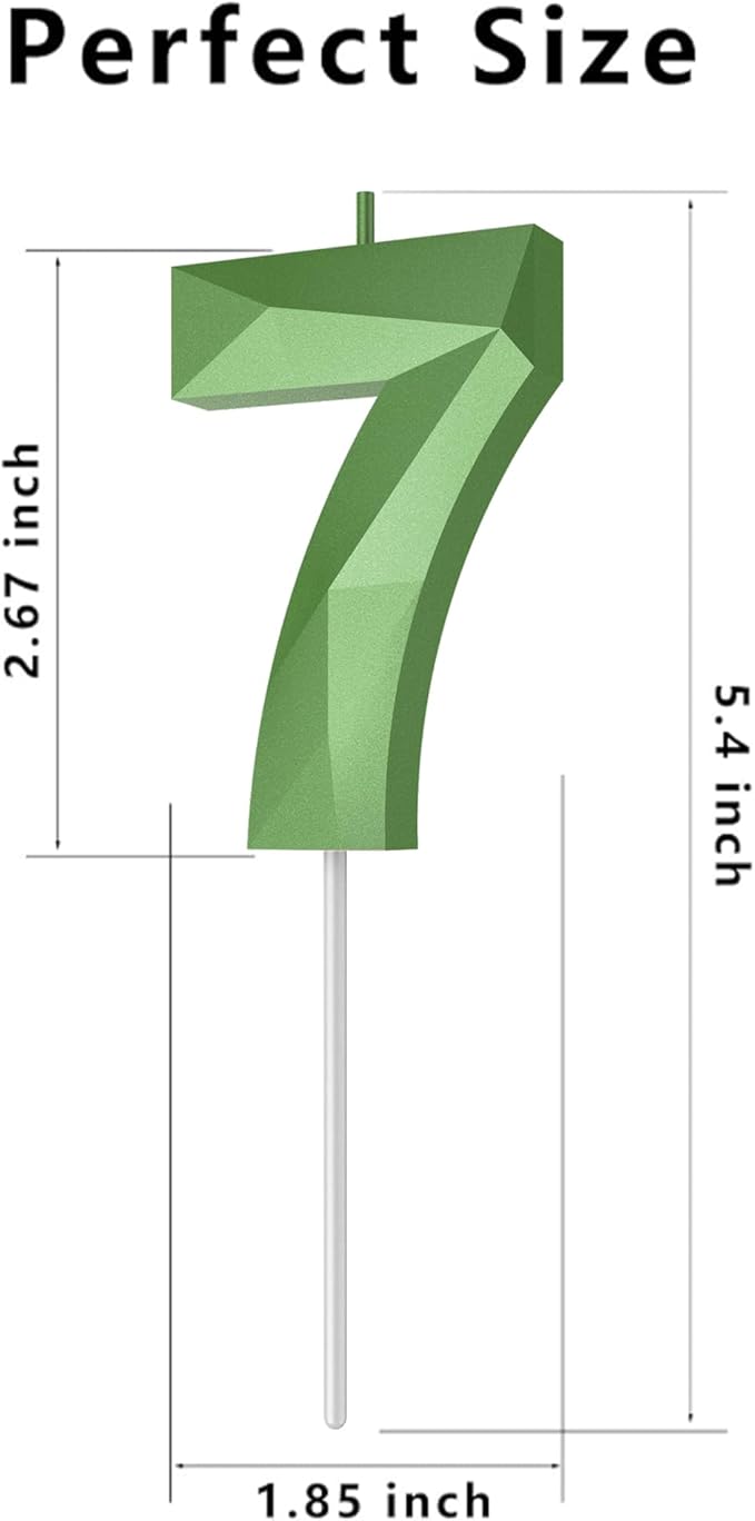 Number Birthday Candles(7 Candle Green) 3D Diamond Shape Number Happy Birthday Cake Candles for Birthday Party Wedding Decoration Reunions Theme Party