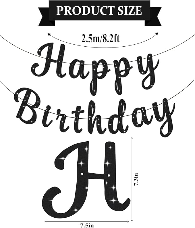 Black Happy Birthday Banner Signs Glitter Happy Birthday Sign Garlands for Women Men Birthday Party Decorations Supplies
