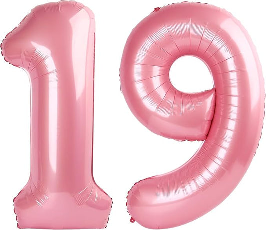 Balloon Numbers 40Inch, Pastel Pink Number 19 Balloons Birthday Decoration for Men & Women, Foil Pastel Pink Party Decorations for Birthday Wedding Engagement Memroial Day's