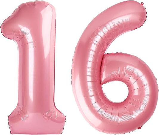 Pastel Pink Number Balloon, 16th Birthday Decorations for 1 6 16 61, Large Foil 40 Inch Sweet 16 Balloons Number for Wedding Memorial Day's Photo Shoot Decoration