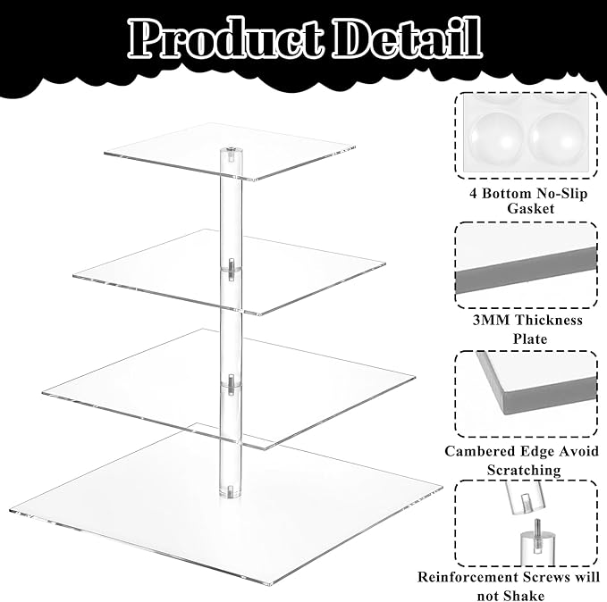 SHENLIU 2 Pack 4 Tier Acrylic Cupcake Stand for 50 Cupcakes, Large Square Cupcake Tower, Clear Acrylic Cupcakes Holder Display Dessert Stand for Birthday, Wedding, Baby Shower, Halloween, Party DéCor