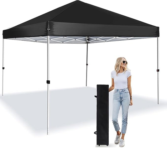 Pop Up Canopy 8X8 FT,Portable Sun Instant Shelter w/Backpack Bag,Waterproof,Adjustable Straight Leg Heights Canopies,Outdoor Tents for Parties,Camping,Commercial Event,Black