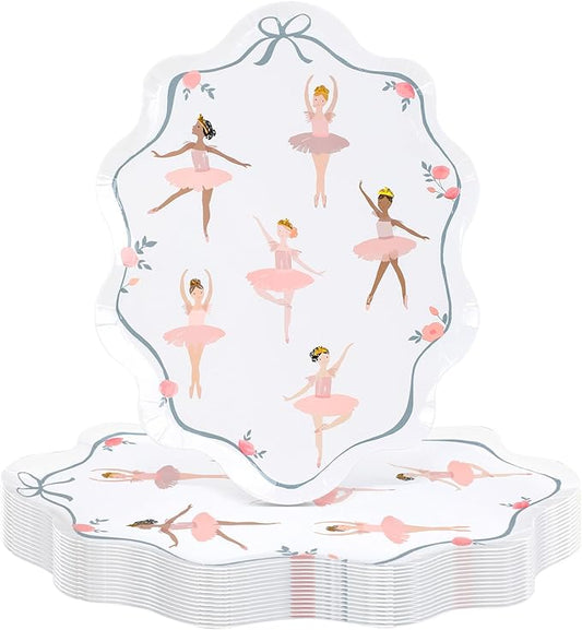 LemonRoad 25 Pcs Ballerina Disposable Plates Pink Tutu Ballet Dancer Girls Paper Plates for Wedding Baby Shower Birthday Party Favors