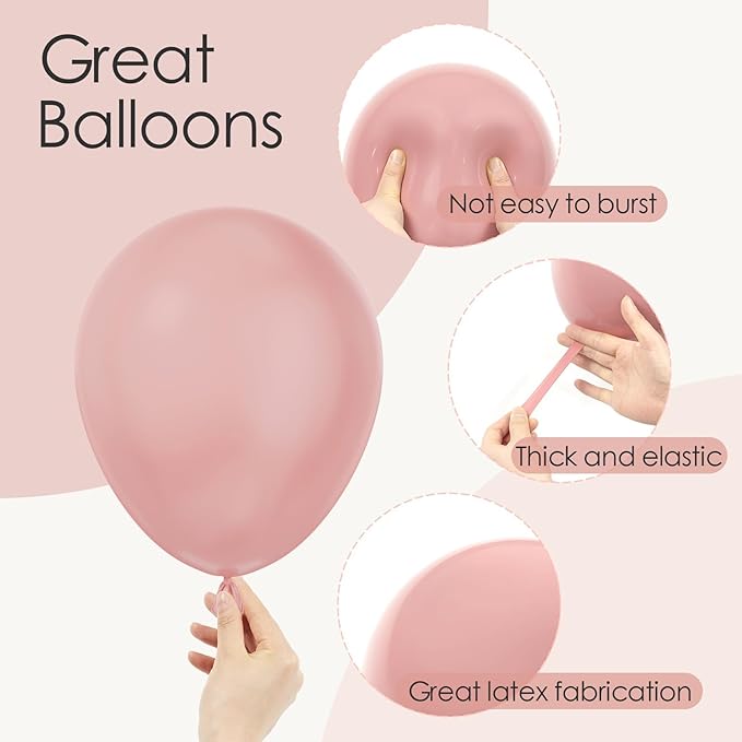 120pcs Dusty Pink Balloons, 18 12 10 5 inch Dusty Rose Balloons Different Sizes Pink Balloon Arch Kit for Boho Wedding Gender Reveal Bridal Baby Shower Birthday Party Decorations