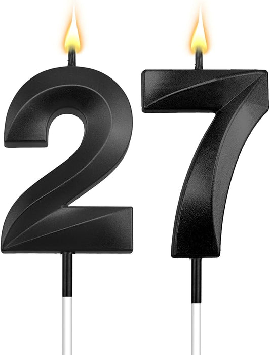 27th Birthday Candles 27 Candles for 27th Birthday Decorations for Boys Happy 27 Birthday Cake Topper Black Birthday Candles Black Number Candles