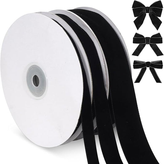 Black Velvet Ribbon, Vintage Christmas Velvet Ribbon for Gift Wrapping Christmas Tree Ornaments, 3 Rolls 3/8, 5/8, 1 inch Wide, 30 Yards Totally, Craft Ribbons Trim for Wedding Invitations, Wreaths