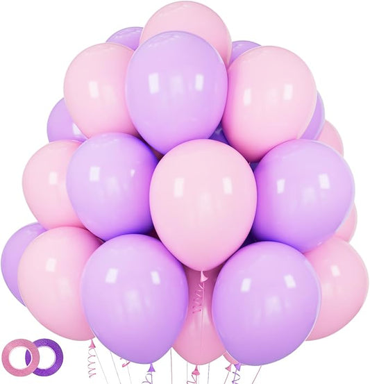 Pink and Purple Balloons 100 Pack 12 inch Light Pink Purple Latex Balloons for Girls Womens Butterfly Baby Shower Decorations Birthday Wedding, Engagements, Anniversary Party Decoration