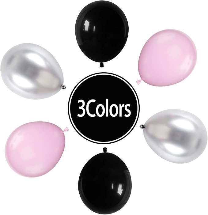 Paready Pink and Black Balloons, 30 Pcs 12 Inch Pastel Pink and Metallic Silver Latex Balloons for Birthday Baby Shower Engagement Anniversary Wedding Bridal Shower Party Graduation Decoration