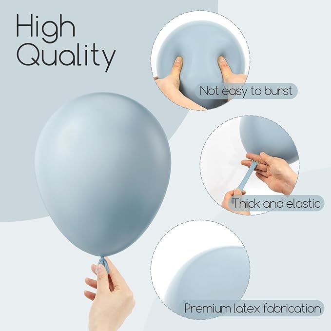 Awenztech 110pcs Dusty Blue Balloons, 18 12 10 5 inch Dusty Blue Balloons Different Sizes Balloon Arch Kit for Bridal Shower Gender Reveal Baby Shower Birthday Party Decorations