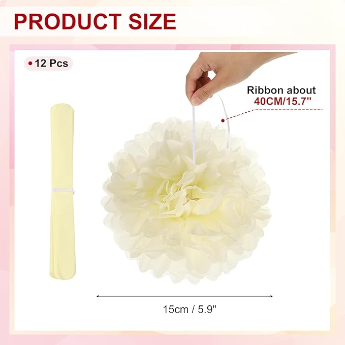 PATIKIL 6inch Tissue Paper Pom Poms, 12PCS Pom Poms Paper Flowers Ball Tissue Paper Flowers for Wedding Bridal Shower Birthday Bachelorette Party Backdrop Decoration, Beige