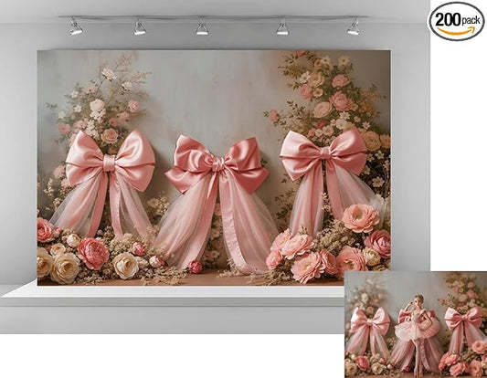 Kate 10x6.5ft Pink Bow Floral Photography Backdrop Vintage Rose Flower Background for Baby Shower Wedding Bridal Shower Girl Birthday Party Portrait Photoshoot
