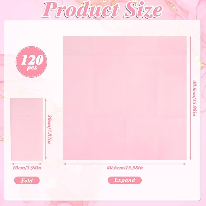 120 Pcs Pink Linen-Feel Paper Napkins with Built-in Flatware Pocket, Pocket Linen Napkin Prefolded Cloth Like Paper Napkins Bulk for Girls Birthday Baby Bridal Shower Tea Party Wedding