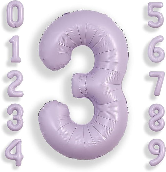 SUWEN 40 Inch Light Purple Large 3 Balloon Number Big Foil Helium Lavender Number Balloons Huge Mylar 0-9 Giant Jumbo Happy 3rd Birthday Party Anniversary Decorations
