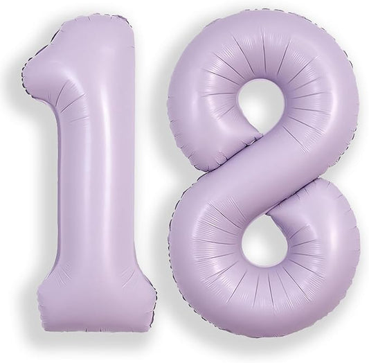 SUWEN 40 Inch Light Purple Large 18 Balloon Number Big Foil Helium Lavender Number Balloons Huge Mylar 0-9 Giant Jumbo Happy 18th Birthday Party Anniversary Decorations