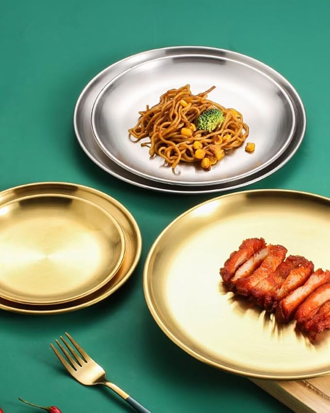 Serving Trays 14.2in Stainless Steel Decorative Tray Round Gold Tray for Kitchen Wedding Party Coffee Table