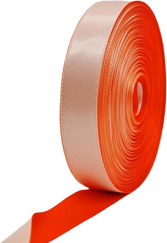 5/8 Two Tone Satin Ribbon, White & Terracotta Double Faced Ribbon for Gift Box Wrapping, Bouquet, Hair Bows, DIY Crafts, Holiday Party Wedding Decorations, 30 Yards Total