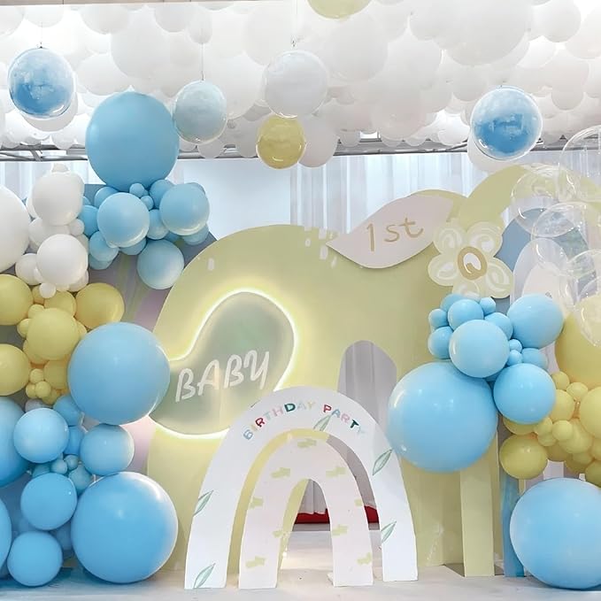 MEBAY Blue Yellow White Balloon Garland Arch Kit, 155Pcs Latex Balloons Different Size 18 12 10 5 inch for Birthday Baby Shower Wedding Anniversary Party
