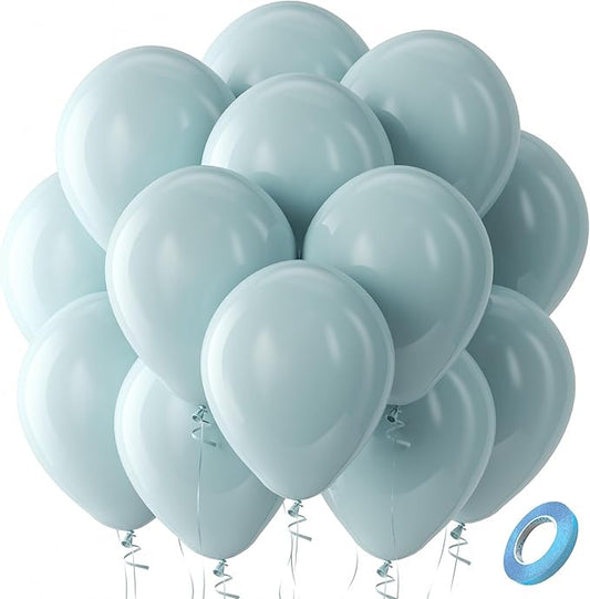 Bezente Dusty Blue Latex Party Balloons - 100 Pack 12 inch Round Helium Slate Matte Balloons for Bridal Shower Wedding Birthday Party Decorations