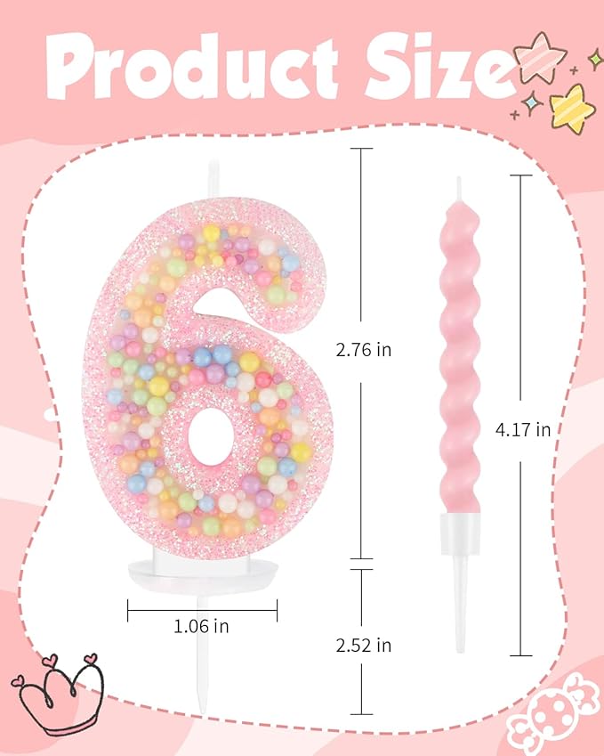 Birthday Candles for Cake, Macaron Number Candles, Cake Candles with Greeting Card for Birthday Party Wedding Anniversary Celebrations (6 Candle)