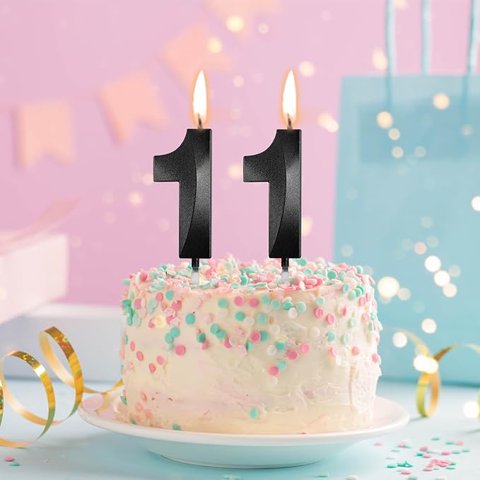Number 11 Birthday Candles, 1.96 Inch Happy Birthday Cake Candles Cupcakes Topper Decoration for Birthday Party Wedding Anniversary Celebration Supplies (Black)