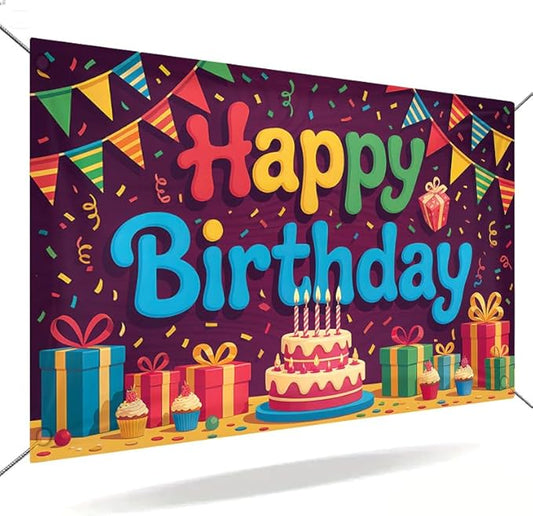 Happy Birthday Banner Colorful Party Decoration Banner 71 x 43 Inch Birthday Celebration Backdrop Wall Hanging Decoration Indoor Party Display