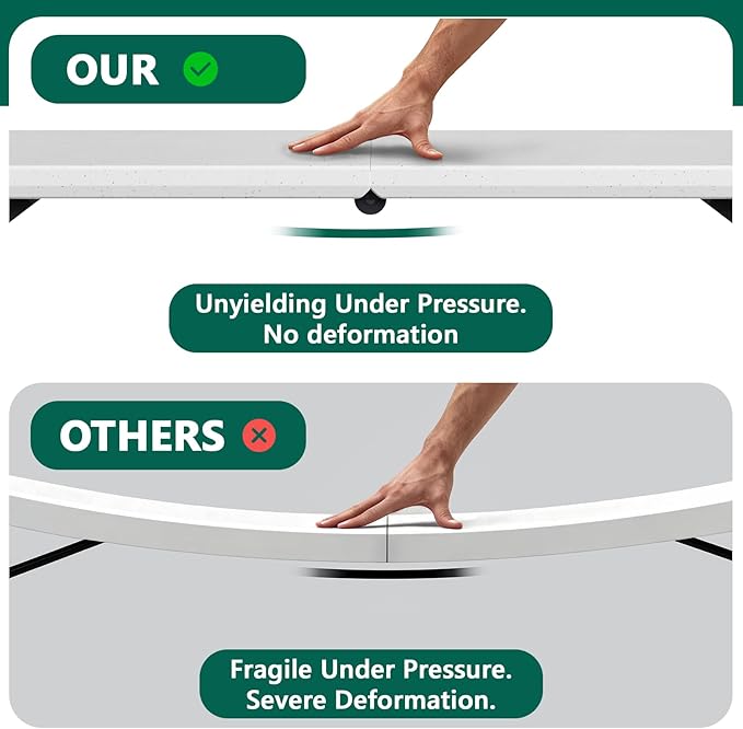 4ft Folding Table with Adjustable Height, Heavy Duty Fold-in-Half Plastic Table with Steel Legs, Portable for Indoor, Outdoor, Picnic, Camping, Dining, Party, White