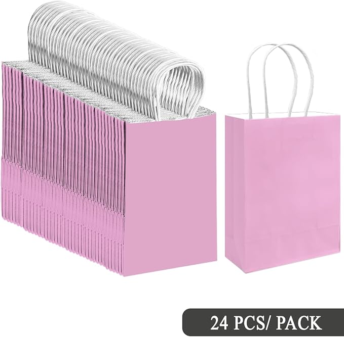 qiqee 24PCS Small Gift Bag with Handles Bulk 8.3"x6"x3" Gift Bags Pink Purple Bags Multiple Uses (Small Size)