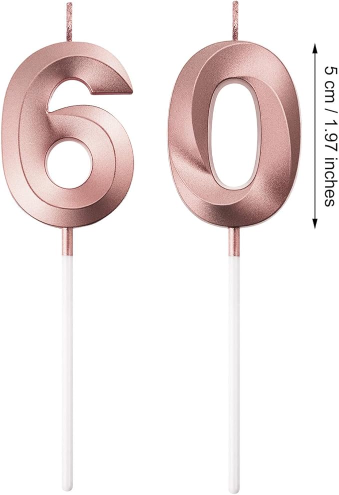 BBTO 60th & 6th Birthday Candles Number Candles Cake Topper Decoration for Birthday Wedding Anniversary Celebration Supplies(Rose Gold)