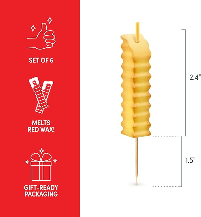 Genuine Fred HOT and Crispy French Fry Party Candles, Set of 6, Ketchup Drip Melting Effect, Fun Birthday Cake Toppers and Food-Themed Celebration Decor