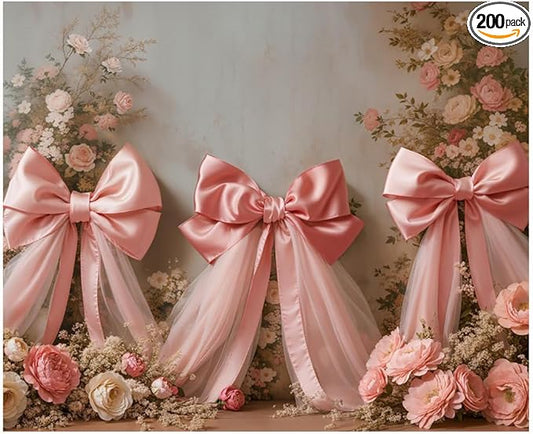 Kate 10x8ft Elegant Pink Floral Cute Bow Backdrops for Photography Romantic Wedding Background Happy Birthday Party Pricess Decoration Backdrop