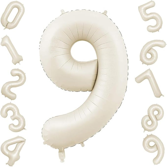 40 Inch Cream Number 9 Balloon, Beige Large 9th Birthday Balloons, Digital 9 Cream White Giant 9 Foil Balloon Helium for Boys Girls 9th Birthday Decorations Anniversary Baby Shower Party Decoration