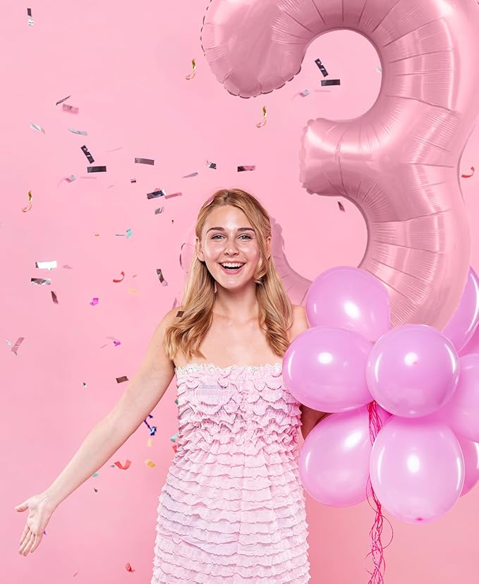 Pastel Pink 8 Balloons, 40 Inch Large Light Pink Foil Number Balloons 0-10, Self-Sealing 8th Birthday Balloon for Girls Women Anniversary Baby Shower Princess Party Decorations Supplies