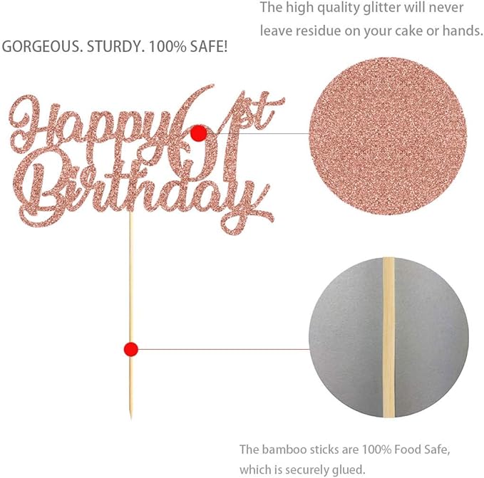 62nd Birthday Cake Topper, Rose Gold Glitter Cheers To 62 Years Party Decoration, Supply
