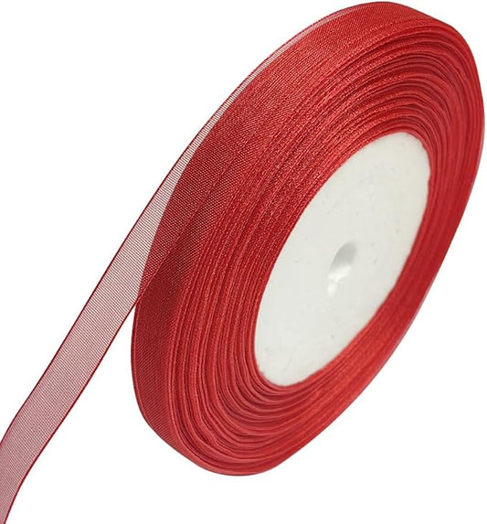 Chenkou Craft Solid Organza Ribbon Assorted 50 Yards 1 Roll Craft Bow Party Decoration Packing Ribbons (Red, 3/8"(10mm))